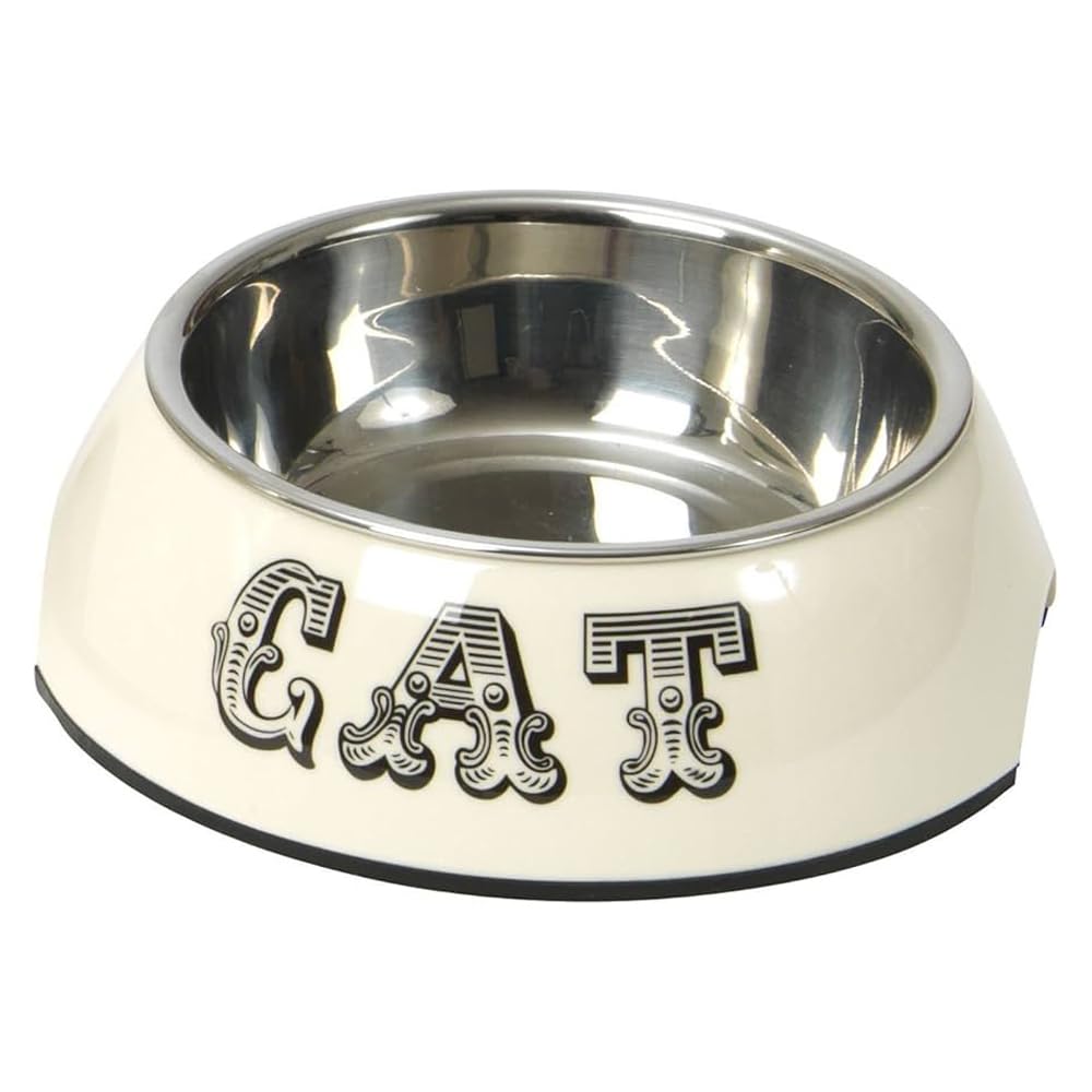House of Paws Country Kitchen Cat Bowl 2-in-1, Melamine and Stainless Steel with Non-Slip bottom