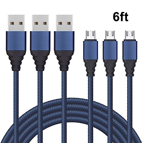 Bestfy Micro USB Cable [3Pack 6ft] Nylon Braided samsung micro usb cable/charging cord - Sync and Charge for Android Devices, Galaxy, Sony, Motorola and More (NavyBlue)