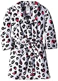 Komar Kids Big Girls' Leopard Velvet Fleece Robe, White, X-Small