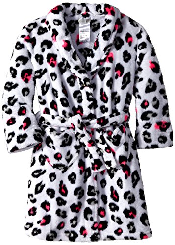 Komar Kids Big Girls' Leopard Velvet Fleece Robe, White, X-Small
