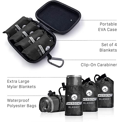 Oceas Outdoor Mylar Emergency Blankets 4 Pack of Extra Large Thermal Foil Space Blankets