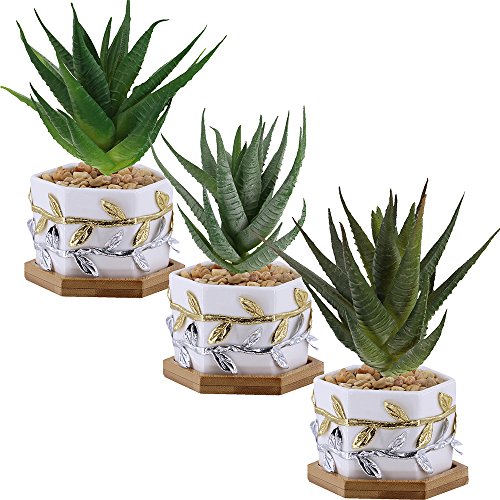image for Winlyn 3 Pcs Textured Faux Succulent Pick in different Green, Artifici