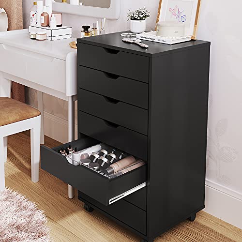 DEVAISE 7Drawer Chest, Wood Dresser Organizer with Removable Wheels