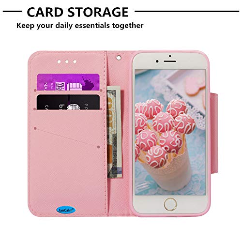 JanCalm iPhone 7 8 Wallet Case [Folio Cover][Stand Feature] Premium [Flower] Pattern iPhone 7/8 (4.7 inch) Credit Card Flip Case Protective PU Leather with Card Slot + Wrist Strap + Crystal Pen - Thumbnail 2