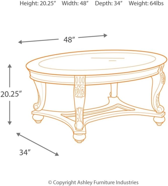 Signature Design by Ashley - Norcastle Traditional Glass Top Oval Coffee Table, Dark Brown - Table & Chair Sets