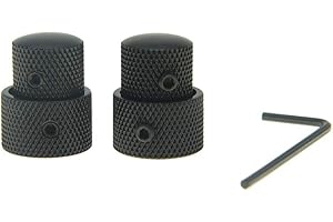 KAISH Pack of 2 Metal Dual Concentric Stacked Control Knobs Guitar Bass Parts for Electric Guitar Bass Black