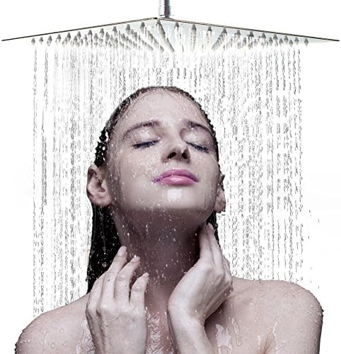 Large Rainfall Shower Head, Voolan 12" High Flow Stainless Steel Bath Shower, High Pressure Adjustable Luxury Showerhead, Waterfall Full Body Coverage with Silicone Nozzle (12" Square)