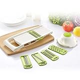SuperB2C 5 in 1 Mandoline Slicer,Julienne Vegetable Slicer,Food Container Cutter for Cucumber, Onion, Cheese with 5 Stainless Steel Blades (White)