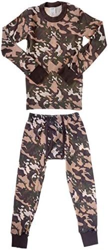 Platinum Junior Boy's Camouflage 2 Piece Thermal Long Sleeve and Pant Underwear Set (Green, 14)