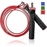Ballistyx Jump Rope With Adjustable Speed Cable & Contoured Ball Bearing Handles - Best For Exercising, Boxing & MMA, Home Fitness & Sports Training (RED)