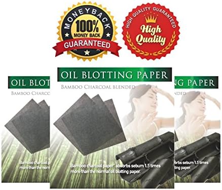 Oil Blotting Papers Japanese Face Blotting Sheets Large 9cm x 9cm Handy Oil Absorbing Tissues for Face (Bamboo Charcoal) - 20 sheets x 3 pack (total 60sheets)