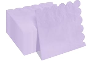 HEIPINIUYE 50 Pieces 2-ply Light Purple Napkin Disposable Scalloped Cocktail Napkins Beverage Napkins Dessert Napkins Paper Napkins for Wedding Birthday Party Paper Dinner Napkins