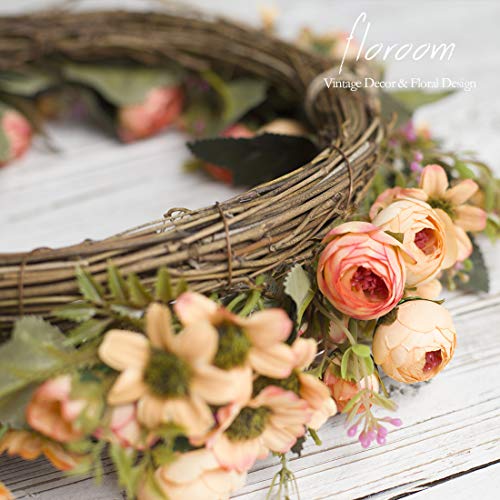 Floral Wreath, Door Wreath, Artificial Orange Fall Wreath for Front