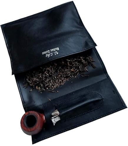 Amazon.com: Mitchell Thomas Black Leather Deluxe Combination Tobacco Pouch  Holds 1 Pipe
