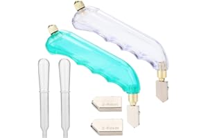 TINSKY 6PCS Pistol Oil Glass Cutter Oil Feed Glass Cutter with Extra 2-6mm Replaceable Head and Oil Reservoir Stained Glass Cutting Tools for Mirrors Window Glass Panes Ceramic Tile, Blue and White