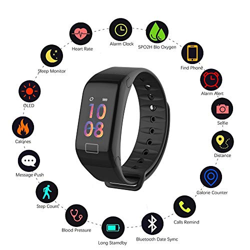 YZJ Blood Pressure Monitor Watch,Waterproof Color Screen Fitness Tracker with Heart Rate Blood Oxygen Monitor,Smart Wristband with Calorie Counter Watch Pedometer Sleep Monitor Bluetooth Bracelet