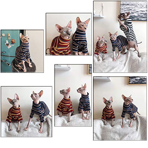 Bonaweite Hairless Cats Stripe T-Shirt, Breathable Cat Wear Clothes Vest Shirts for Sphynx, Cornish Rex, Devon Rex, Peterbald