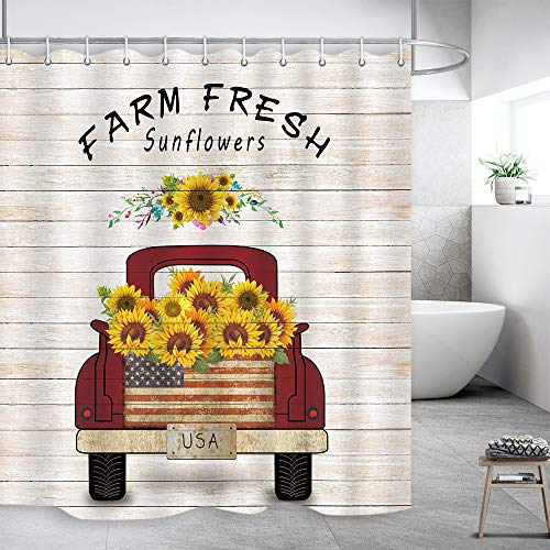 NYMB Vintage Farm Truck Sunflowers Shower Curtain, 69X70