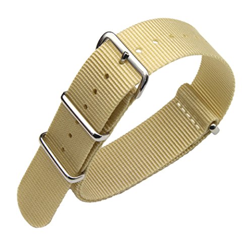 20mm Beige Luxury Exquisite Men's One-Piece Nato style Nylon Perlon Watch Bands Straps Textile