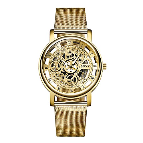 Daimon Men's Watches with Skeleton Face Gold Wrist Watches for Men