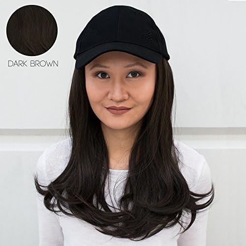 ADORNA CHIC 18" 1-PIECE Attachable Premium Synthetic Hair Extension- Hair pieces for Women 5.6 Oz with Attachable Black Baseball Hat-Color Dark Brown
