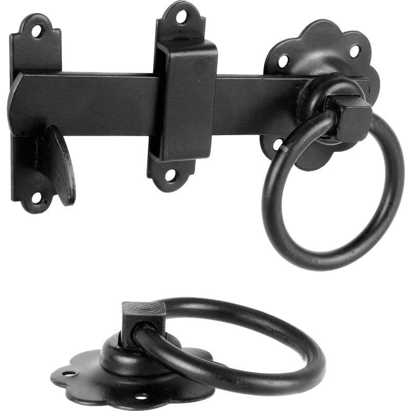 Hardware-Solutions - Plain Ring Gate Latch - Black Finish - 152mm - Pack 1 - Interior/Exterior Use