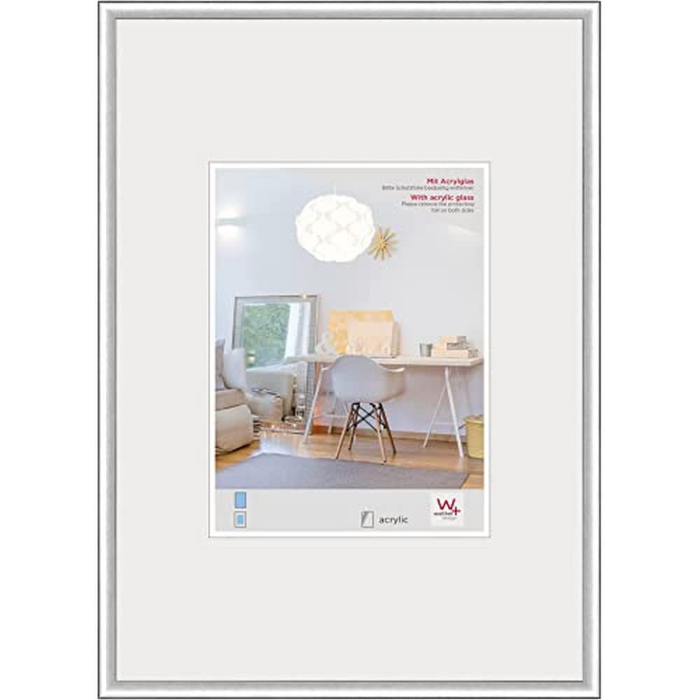 walther design Bilderrahmen silber 50 x 70 cm mit Kunstglas, New Lifestyle Kunststoffrahmen KVX070S