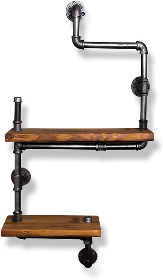 ZHEN GUOIndustrial Shelving Racks Wall Mouned, Malleable Iron Waterpipe Bracket & Solid Wood Shelf, Retro Wall Decor Storage for Living Room Bedroom (Design : 2 tier)