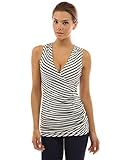 PattyBoutik Women's Striped V Neck Faux Wrap Top