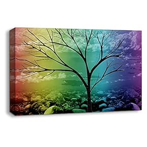 Canvas Wall Art Abstract Cloud Tree Colorful Painting Artwork for Home Prints Framed - 12x18 inches