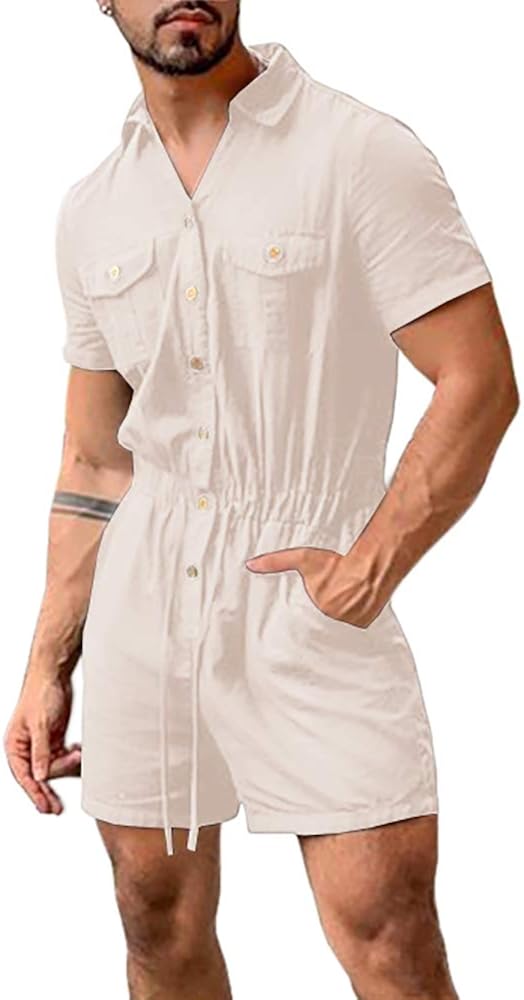 Gemijacka Herren Overall Herren Kurze Jumpsuit mit Knopfleiste Herren