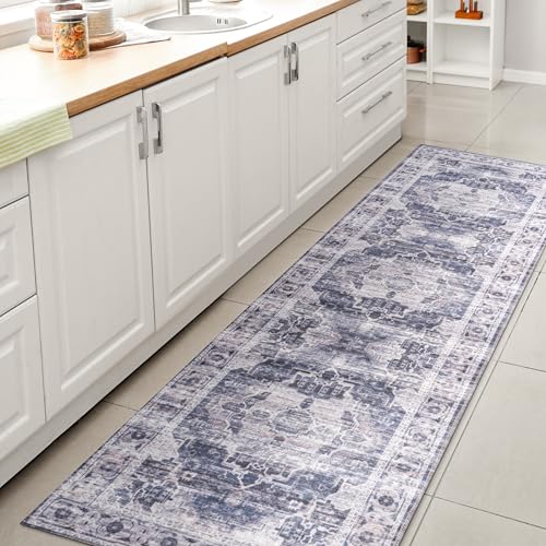 JONATHAN Y Machine Washable Navy/Cream Runner Rug 2X8 ft, Medallion for Living Room, Bedroom, Kitchen, Office, Easy-Cleaning, High Traffic, Pet-Friendly, Non-Shedding (WSH100A-28) at Amazon