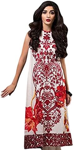 Hautewagon Women's Pure Cotton Embroidered Lawn Suit, Bottom And Silk Dupatta Free Size White