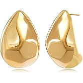 LOKLIFFAI Gold Hoop Earrings for Women, Waterdrop Chunky Fashion Earrings 14K Gold Plated Jewelry