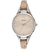 Fossil Women's Georgia Quartz Stainless Steel and Leather Three-Hand Watch, Color: Silver, Sand (Model: ES2830)