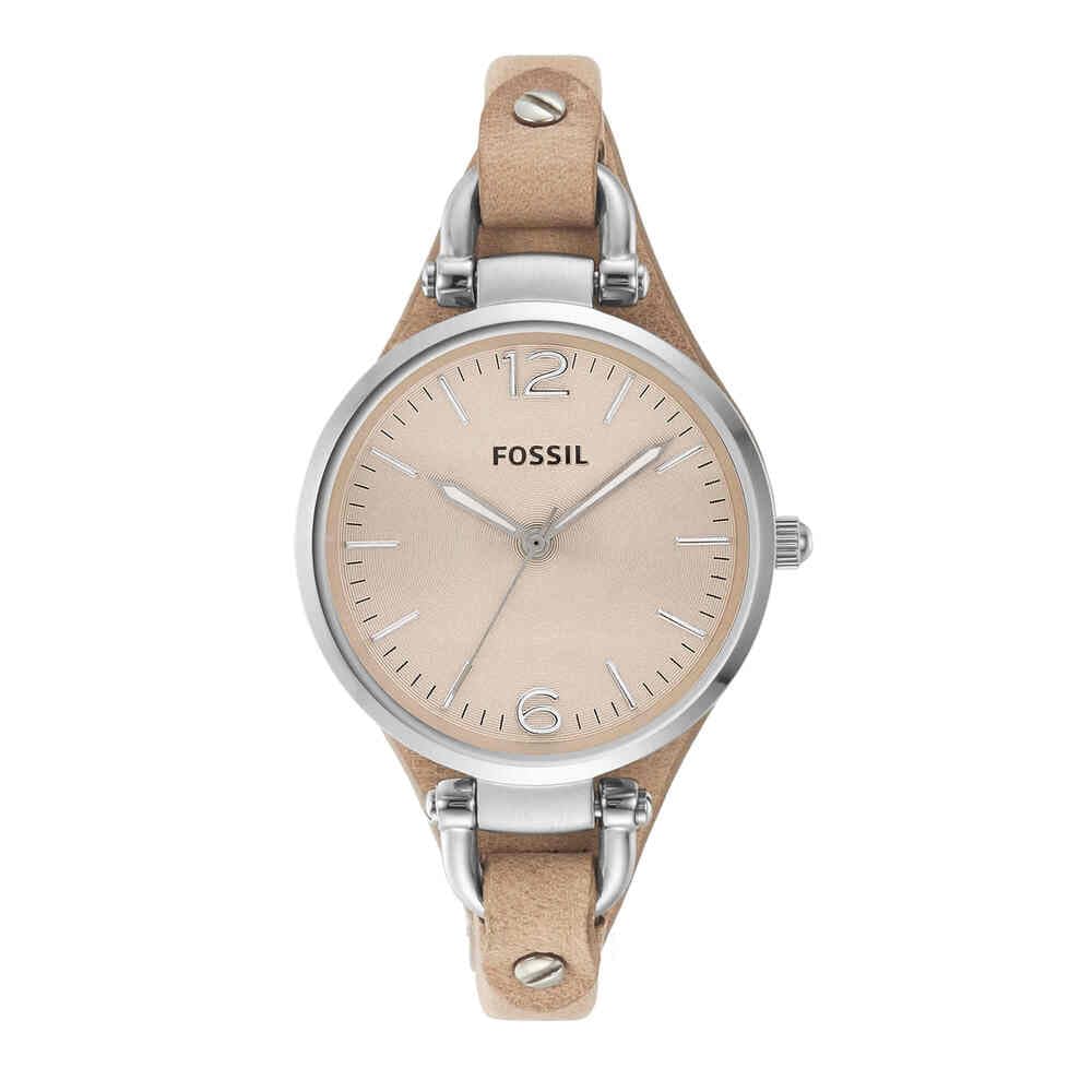 FOSSIL Georgia Womens Quartz Watch with Beige Dial and Brown Leather Strap ES2830