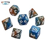 Oun Nana Polyhedral 7-Die Dice Set-Blue-Brown with White