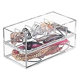 mDesign Hair Care and Accessories, Stacking Organizer for Bathroom Vanity to Hold Clips, Combs, Head Wraps, Elastics, Bobby Pins - 2 Piece Set, Long, Clear