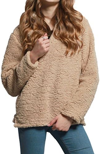 Betteraim Women's Fashion Solid Color Zippered Sherpa Pullover
