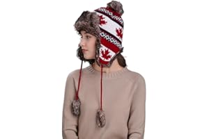 GIYOKAJU Winter Trooper Trapper Hat Maple Leaf Canadian Themed Snow Eskimo Hat with Ear Flaps for Women Russian Ushanka Hat