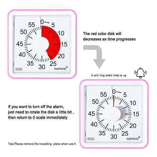 60Minute Visual Timer, Classroom Countdown Clock,Analog Silent Timer for Kids and Adults, Time