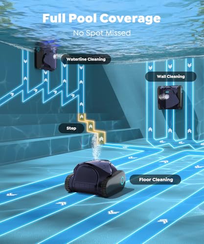 Cordless Pool Cleaner Robot with Wall Climbing, 2.5H Fast Charging, Tripe-Motor Strong Suction, C1 Pool Vacuum for Inground Pools up to 150㎡, Multi Cleaning Modes(Obsidian)