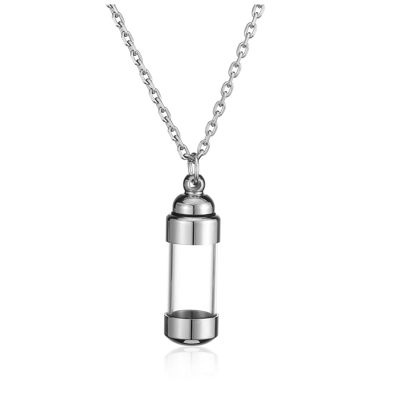 Jovivi Silver Cremation Stainless Steel Acrylic Cylinder Ashes Keepsake Necklace Memorial Cremation Jewellery Urn Pendant Necklace for Women Men