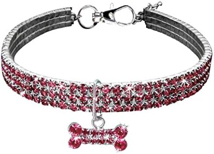 Pet Necklace, OOEOO Bling Rhinestone Chocker Cute Dog Puppy Crystal Bone Pendant Collar
