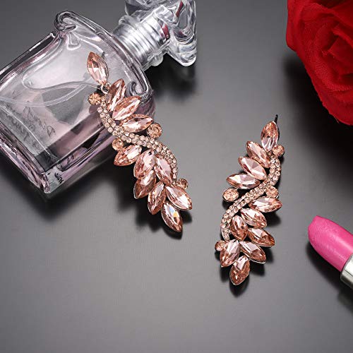 NLCAC Women's Wedding Earrings for Brides Dangling Rhinestone Crystal Chandelier Earring Drop Bridesmaids (rose gold earrings)