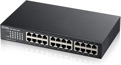 Zyxel 24-Port Gigabit Ethernet Unmanaged Switch GS1100-24E Fanless Quiet Office