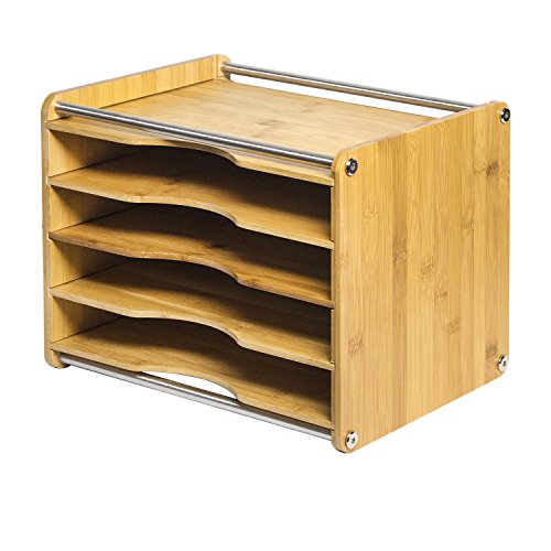 JackCubeDesign 5 Tier Bamboo Office Document File Organizer Desktop Mail Letter A4 Paper Sorter Tray Cabinet Holder Storage Box with Stainless Steel Protection(14 X 10.6 X 10.9) - :MK388A