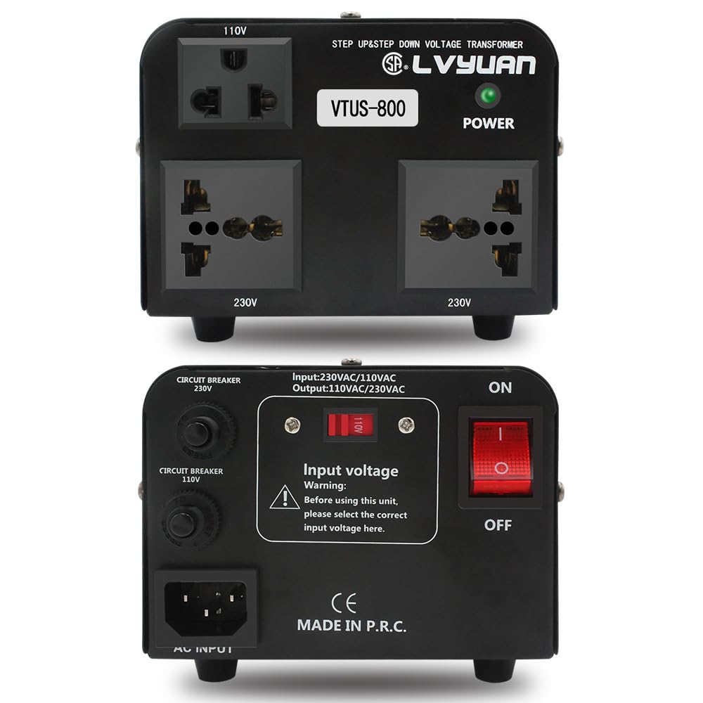 Cantonape Voltage Transformer Converter 800 Watt Step Up/Down Convert from 110-120 Volt to 220-240 Volt and from 220-240 Volt to 110-120 Volt with 1 US Outlets, 2 Universal Outlets