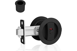 KIDOACOW Round Pocket Door Lock and Edge Pull, Privacy Pocket Door Latch with Color Coded Indicators, Matte Black Flush Pocke
