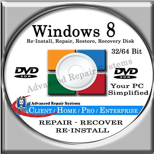 WINDOWS 8 SYSTEM REPAIR &amp; RE-INSTALL 32 Bit &amp; 64 Bit BOOT DISK: Repair &amp; Re-install any version of Windows 8 Client, Home, Core, Professional and Enterprise (Repair-Restore-Reinstall)